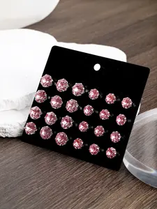 12 Pairs Pink Cubic Zirconia Stud Earrings Set for Women | Everyday & Gift for Her