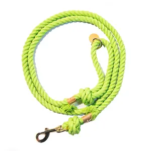 Lime Green Boho Chic Dog Leash Handmade Bright Rope with Fringe Details & Metal Charm Comfortable Loop Handle for Summer Beach Walks