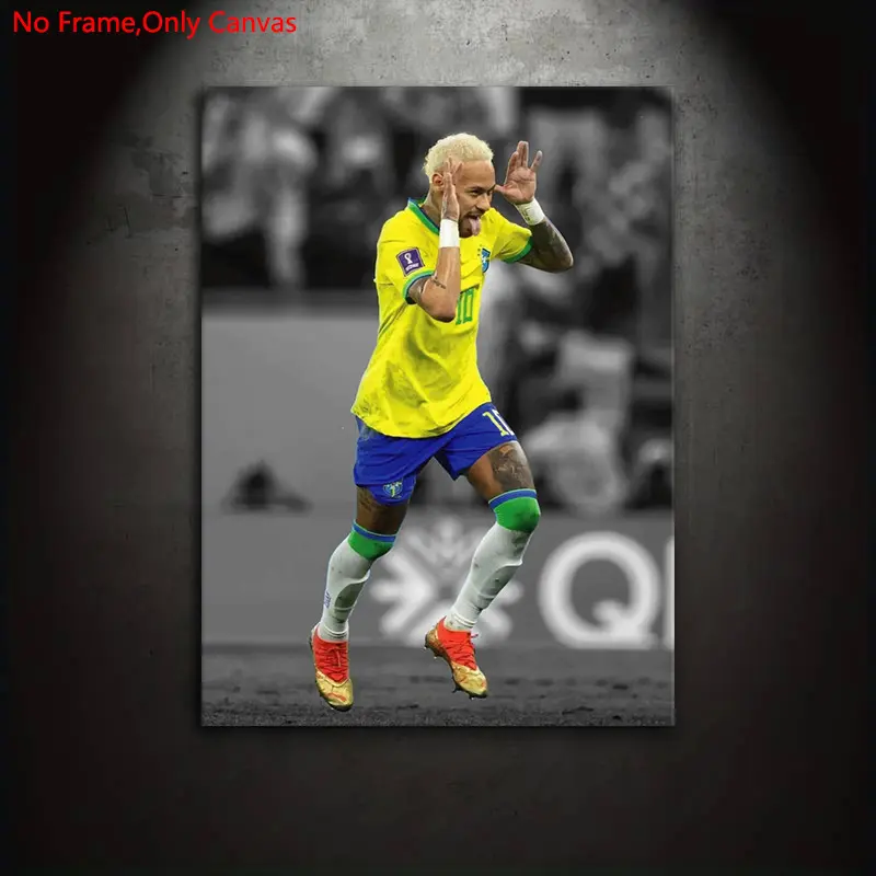 1 piece/set frameless canvas painting print poster, classic realism color splash style art, Neymar celebration, a perfect gift for football culture enthusiasts, ideal for bedroom, living room, wall decoration, Athlete wall decor, room decor