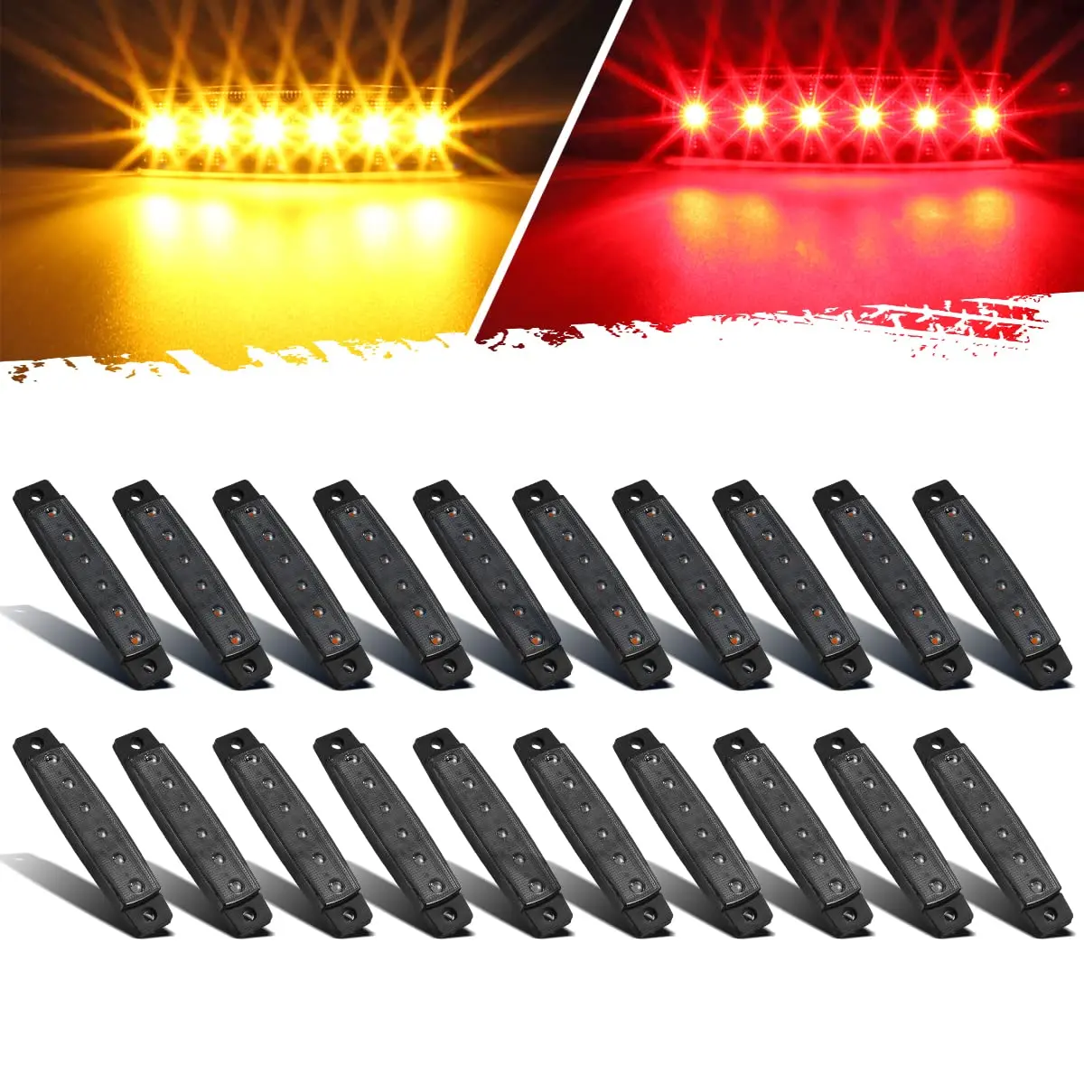 Partsam 20Pcs 3.8" Thin line Amber/Red LED Marker Clearance Lights Smoked Surface Mount Waterproof Led Utility Strip Lights for Trailer Trucks RV 12V