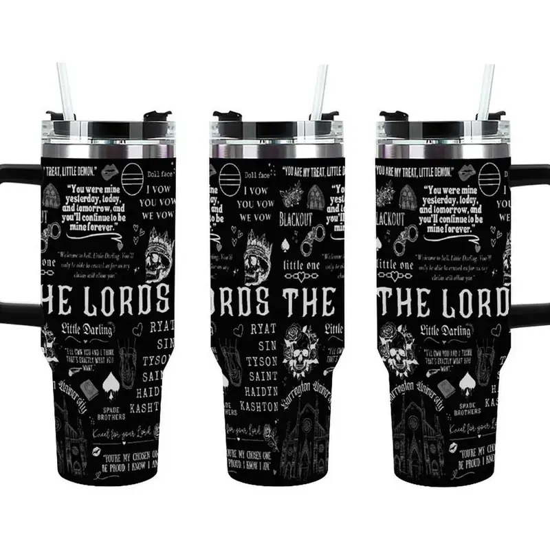[Gift box and straw] The Lords Dark Romance 40oz Tumbler with Handle, Barrington University Bookish Fan Gift, Ryat Silas Tyson Sin Custom Aesthetic Travel Mug, Little Darling Dark Romance Merchandise