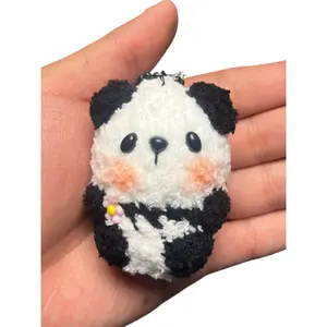 Cute Fluffy Blush Panda Crochet Keychain K023