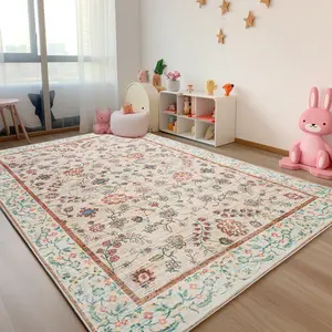 Washable Faux Wool Throw Rugs For Living Room, 0.3 In Non Slip Low Pile Vintage Boho Carpet For Ding Room, Home Office, Bedroom, Kids Room, Bedside, Pink, Yellow, Cinnamon, 4x6, 5x7, 6x9, 8x10, 9x12 Feet