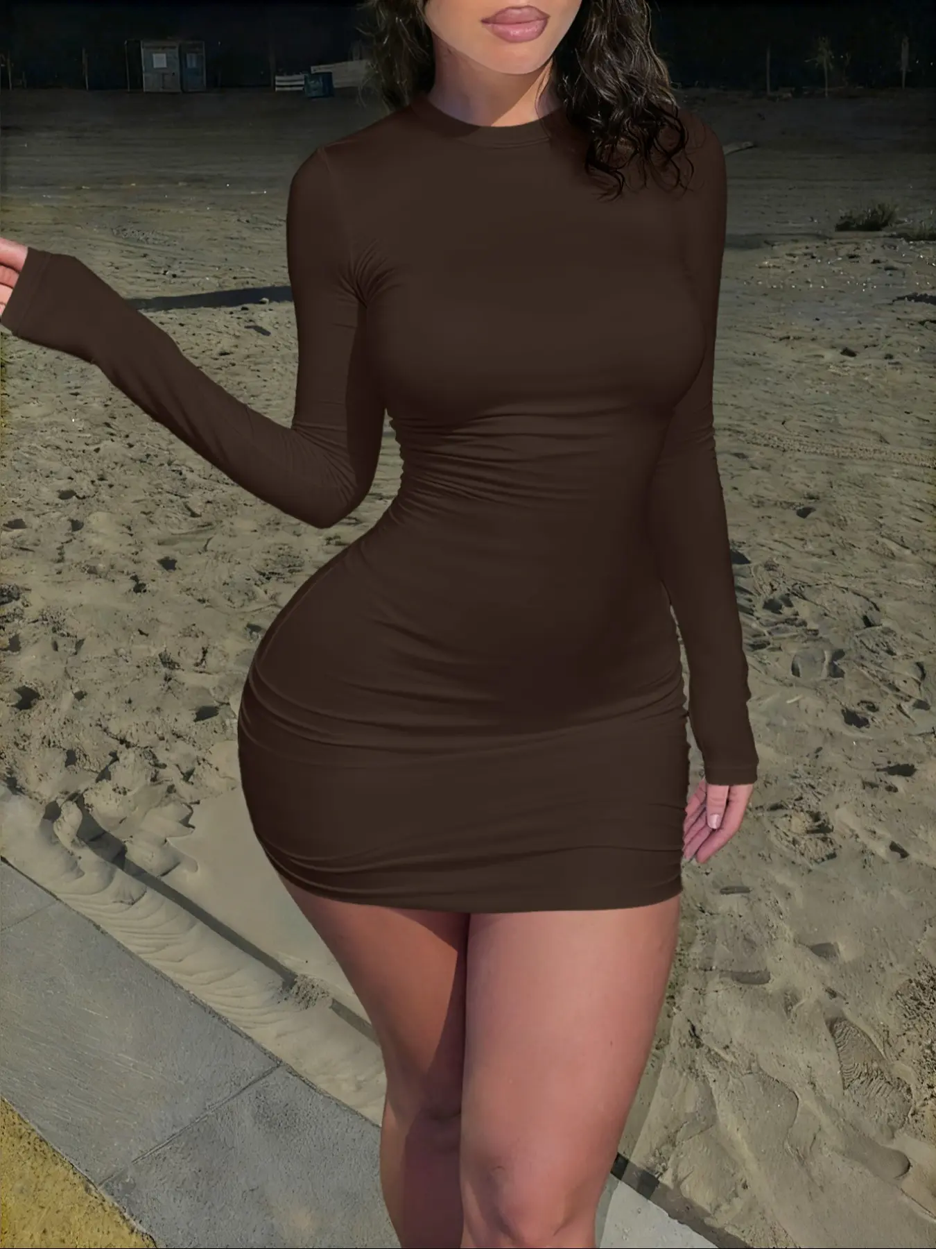 Bodycon Mini Dress Long Sleeve Slim Fit Women White Short Dress Crew Neck  Solid Color Sexy Tight Club Party Outfit Y2K Streetwear Casual Fashion  Evening Cocktail Dress - TikTok Shop