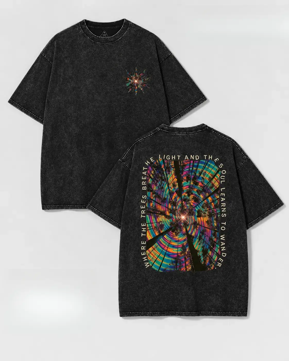 Vintage Acid Wash Trippy Forest Graphic Tee Psychedelic Festival Streetwear Y2K Clothing  Summer Top  fit casual shirt  t-shirt short sleeve