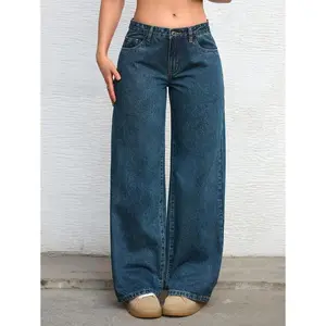 Solid Color Pocket Casual Versatile Wide-Leg Jeans where  to  buy  low  waist  jeans jeans Can be used with raincoatGift