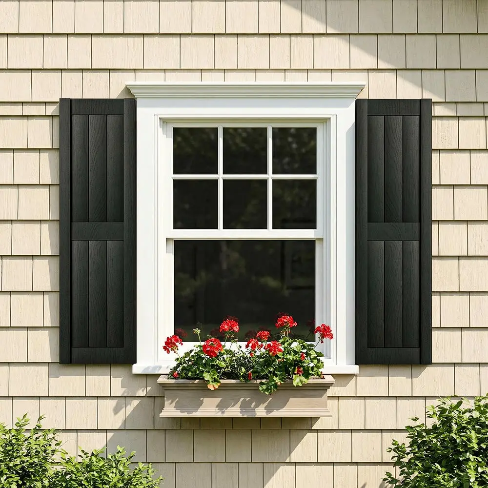 Standard Pair Vinyl Raised Panel Window Shutters (Per Pair) with Installation Shutter-Lok's & Matching Screws, Weather-Resistant, Paintable, Woodgrain, Modern, UV-Coated, Easy DIY Assembly Window Hardware Decor