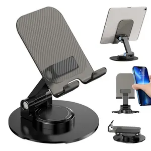 Anti-Slip Metal Base Desk Phone Mount Foldable Stand, 360° Rotating with Mechanical Sound, Adjustable Angle Phone Holder, Fits For 4.7"-13" iPhone 17 16 15 14 13 12 11 Pro Max Plus,for iPad Pro Mini Air, for Samsung Galaxy S24 S23 S22 S21 S20