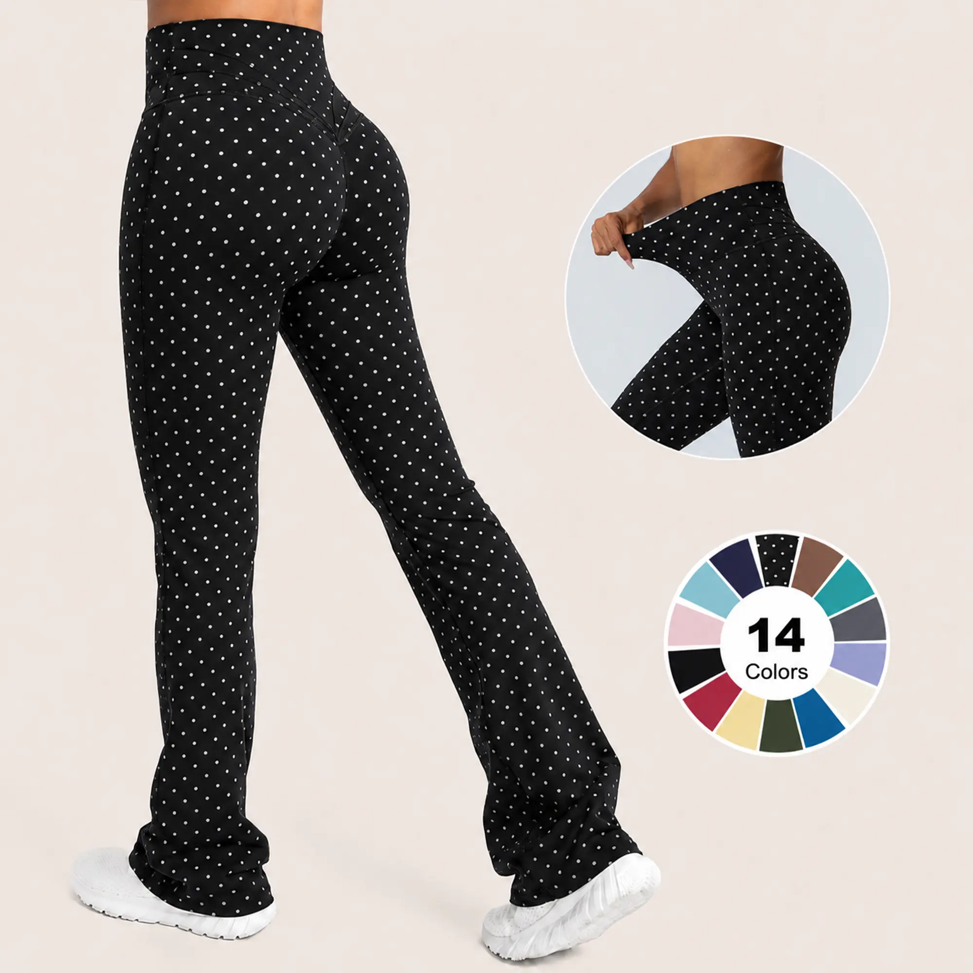 Women’s High Waisted Flare Yoga Pants, Sculpting Bootcut Leggings with V-Back Seam, High Stretch Nylon Spandex Workout Pants