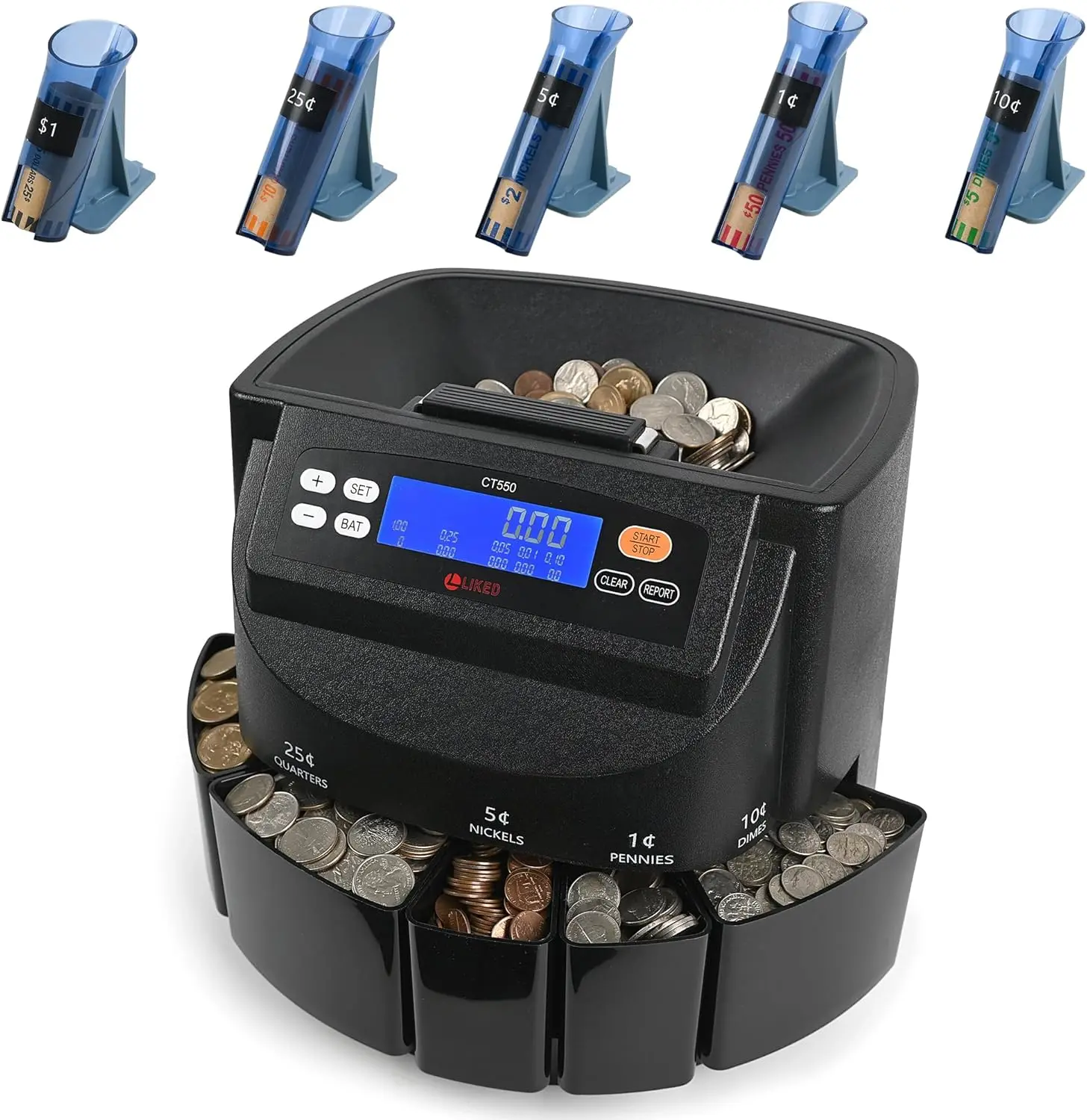 Coin Counter & Sorter Machine 5 US Coins 50 Wrappers 270/min LCD