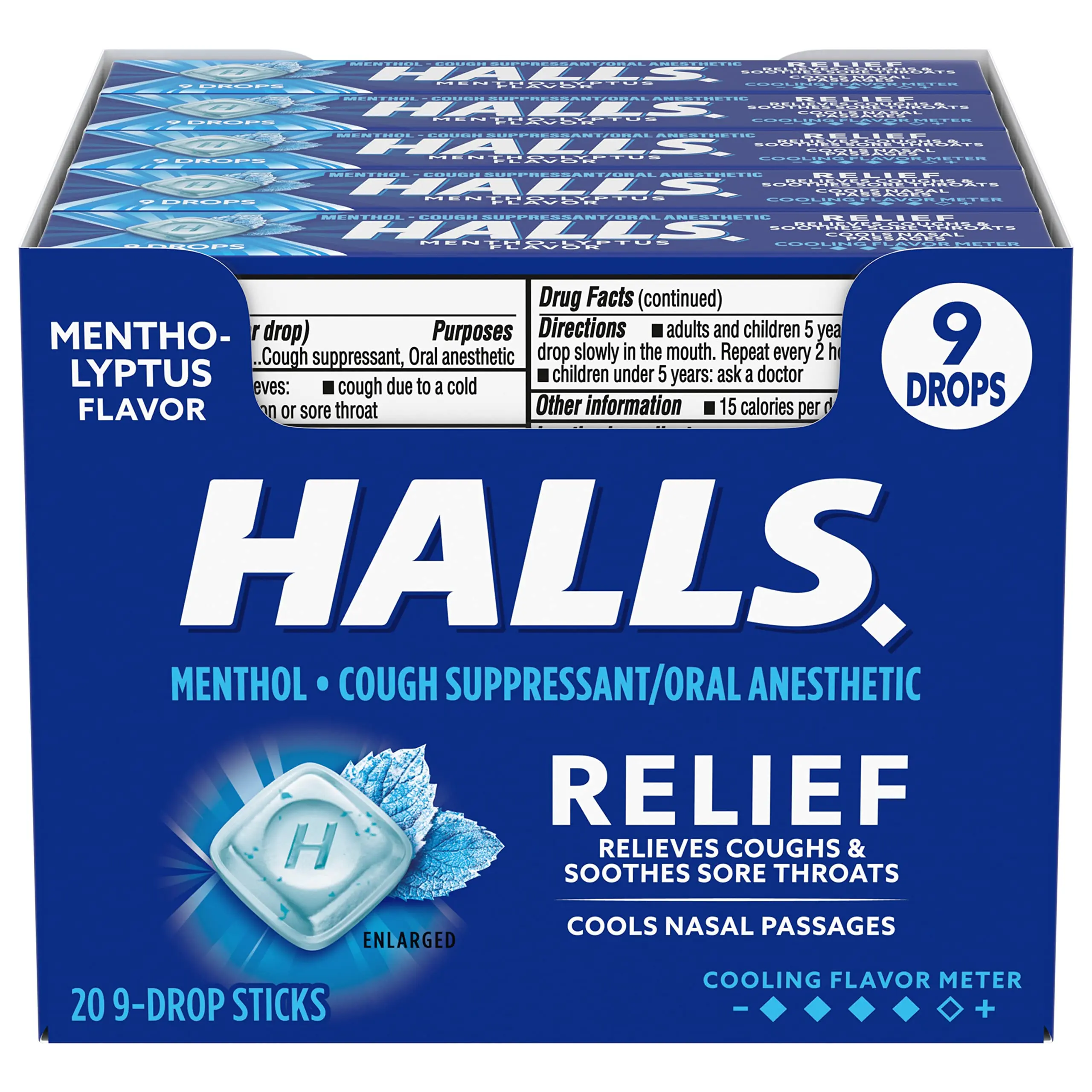 Halls Menthol Cough Drops 20 Sticks Cooling Relief Lozenges Bulk Pack 9 count