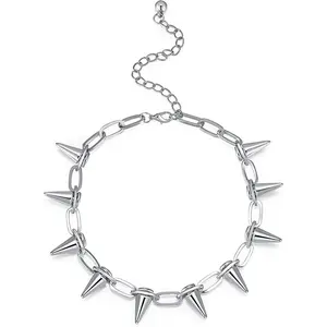 Spike Necklace Spike Choker Rivet Goth Necklaces Chokers with Spikes and Chain Streetwear Vintage Punk Necklace for Women Men