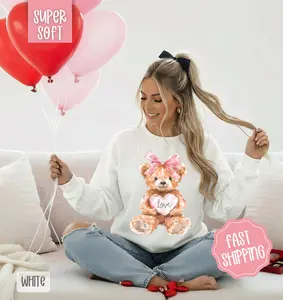Love Teddy Bear Sweatshirt, Valentine's Day Crewneck, Holiday Women's Sweater