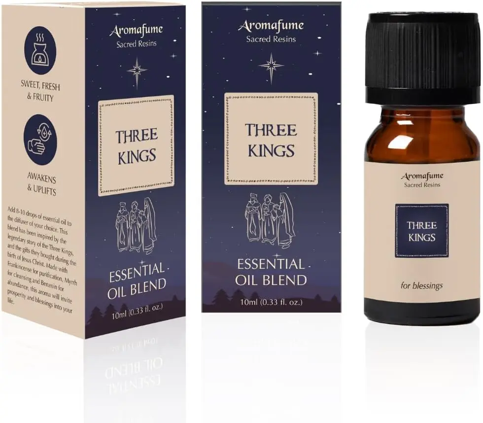 Three Kings Resin Essential Oil Diffuser Blend | 3 x 10ml / 0.33 fl oz | Ideal for Spirituality & Rituals | Made with Pure Boswellia, Serrta & Benzoin extracts | Non-Alcoholic, Non-Toxic & Vegan