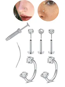 20G Horseshoe Nose Ring Push in Flat Back Nose Studs with Internal Piercing Taper and Grabber Tool Lip Ring Tragus Helix Cartilage Earring for Women Men Nose Piercing Jewelry