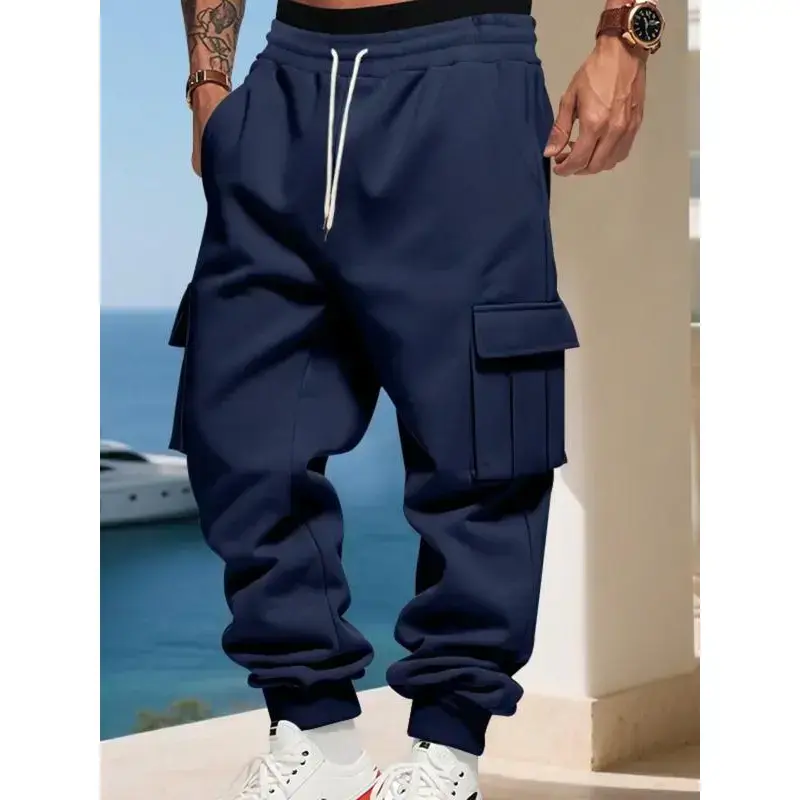 2-Pack Men's Loose Fit Cargo Pants Casual Outdoor Workwear Sweatpants Autumn Winter American Style Thickened Joggers with Drawstring Waist & Practical Pocket 2-Pack Men's Loose Fit Cargo Pants Casual Outdoor Workwear Sweatpants Autumn Winter American Style Thickened Joggers with Drawstring Waist & Practical Pocket