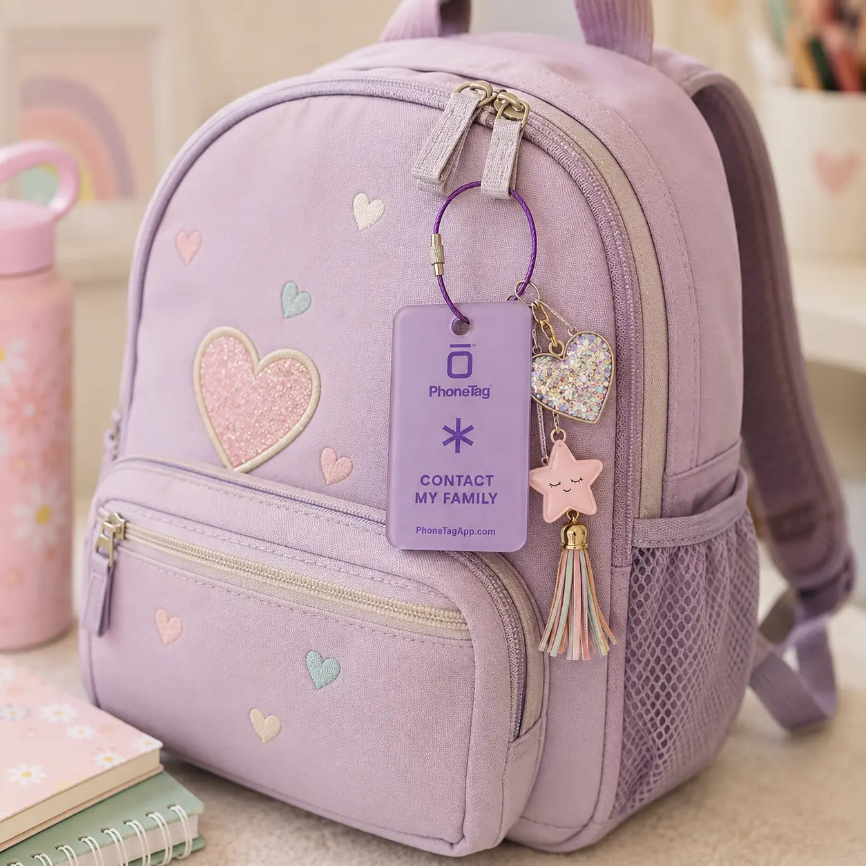 PhoneTag Smart QR Tag - Bag Accessory with Bag Charms, Luggage, Private Info Protection, Live Video Calls, Voice Messaging, Location Tracking, AI Assistance