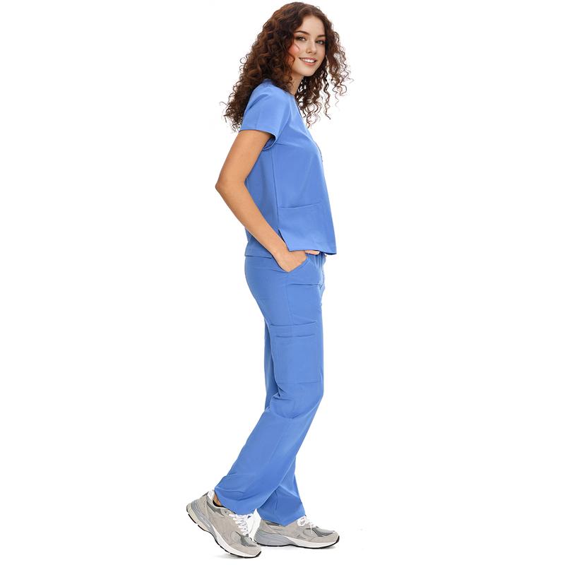 COZYFIT Scrubs for Women DawnDusk Set Medical Uniform - V-Neck Top & Straight Leg Pants with 9 Pockets,Easy Care