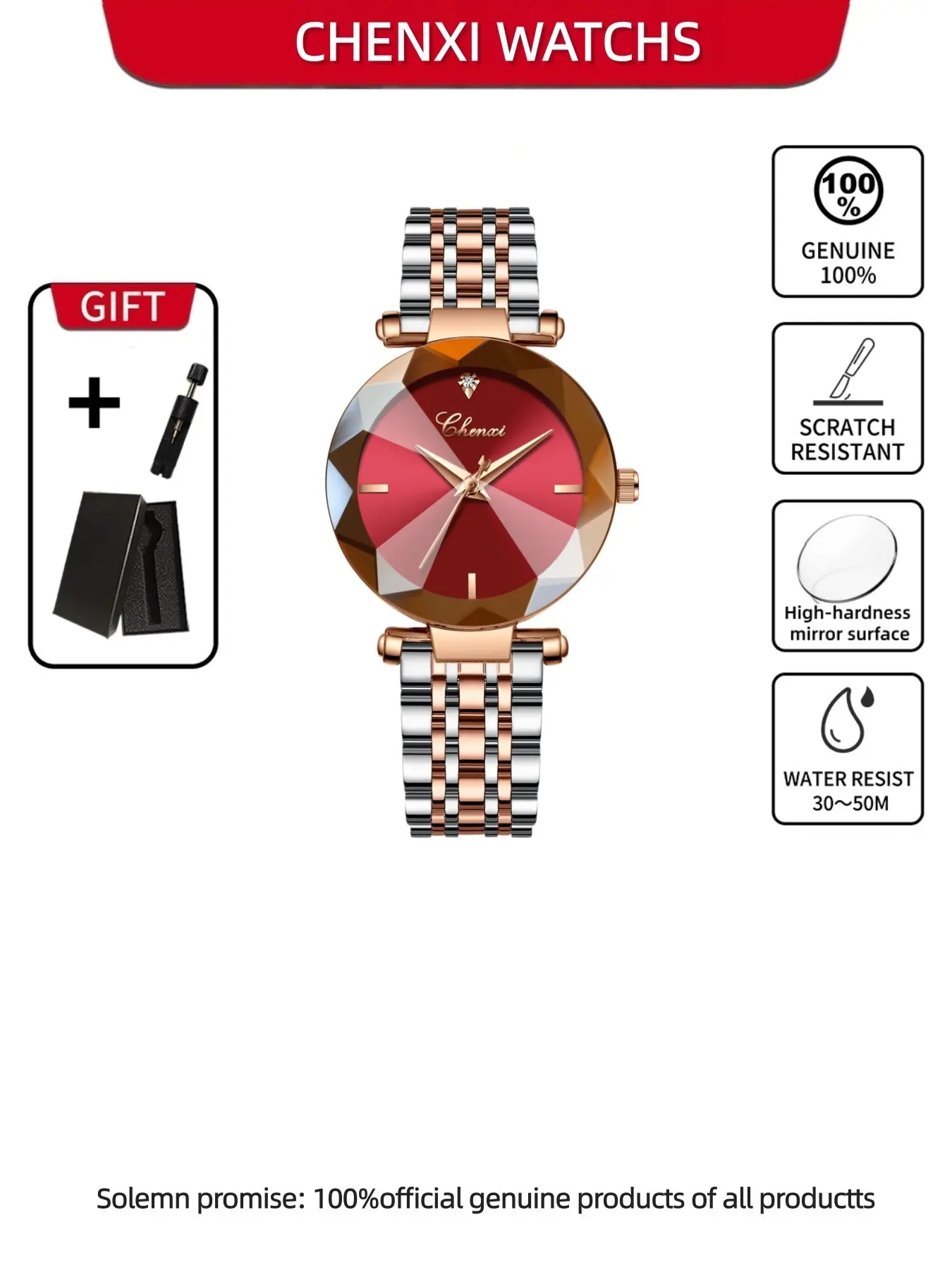 CHENXI Luxury Women's Watch Waterproof Stainless Steel Quartz Watch Fashionable and Elegant Women's Watch Suitable for Daily Matching and Romantic Date Gifts Fashion Watches