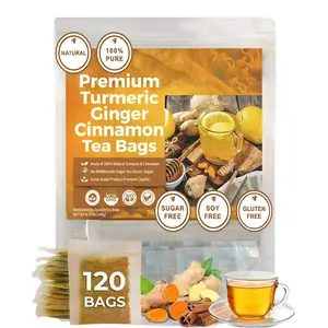 120 Tea Bags - Turmeric Ginger Cinnamon Tea - 100% handmade,Eco-conscious Bags|No Sugar,No Caffeine,No Gluten,Vegan