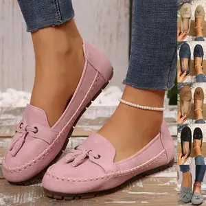 Women's Round Head Loafers Fashion Non-slip Soft Comfortable Flats Shoes Slippers Valentine's Fluffy Minimalist