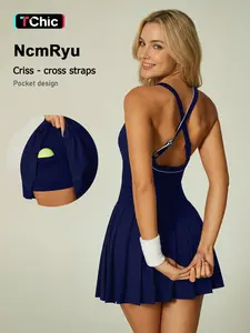 Women's High Waist Pleated Skirt, Breathable Quick-Dry Fabric, Adjustable Shoulder Straps, Safety Lining, Back Cross Design