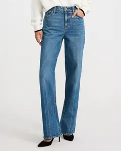 Express High Waisted Medium Wash Relaxed Straight Jeans