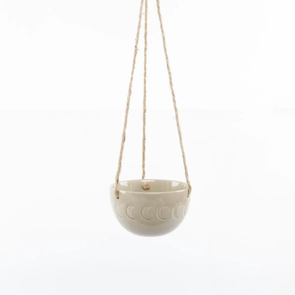 Flora Bunda CT1029E-Olive 5' Moon Phase Ceramic Hanging Planter Pot with Rope, 1.1 lb, 5.375x5.375x3.25 in, Handcrafted by Artisans, Indoor Use Only