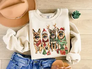 German Shepherd Christmas Shirt Watercolor Dog Holiday Outfit Digital Design for Sublimation