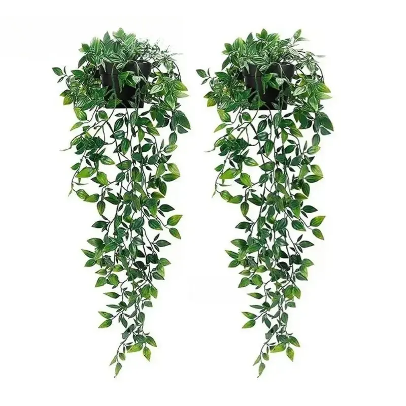 2-Count Nature-Infused Artificial Hanging Vine Potted Plants, Realistic Faux Greenery Ornaments for Home, Outdoor Garden Shelves, Sports & Outdoor Decor Accessories