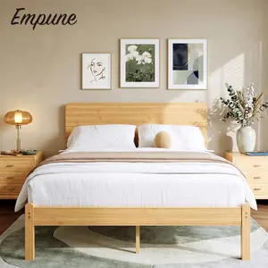 Empune 14in High Solid Bamboo Wood Platform Queen Size Bed Frame with Headboard, Reinforced Heavy Duty Metal Slats, Noise Free, No Box Spring Needed, Easy Assembly