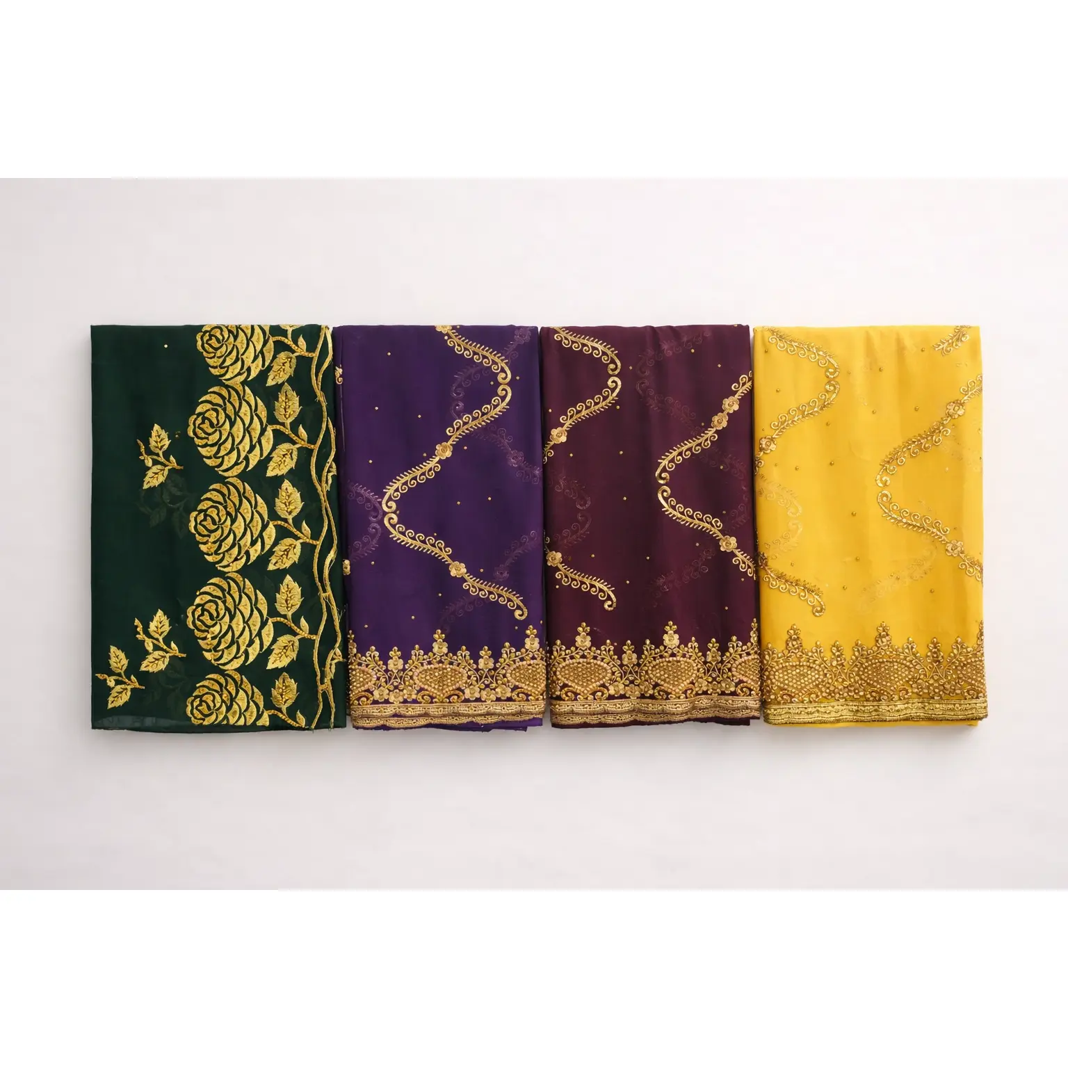 Elegant Garbosaar Shawl for Women in Silk Fabric, Luxury Gold-Embroidered Wrap with Floral Geo Pattern