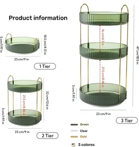 360 Rotating Makeup Organizer for Vanity, Bathroom Countertop Organizer, Large Capacity Cosmetics Skincare Organizers Display Tray, Spinning Perfume Lipsticks Organizer (3 Tiers, Gold