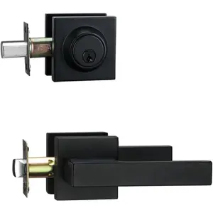 Front Door Locksets with Deadbolt, Black Door Handles, Combination Door Lock, Exterior Door Lever (Matte Black)