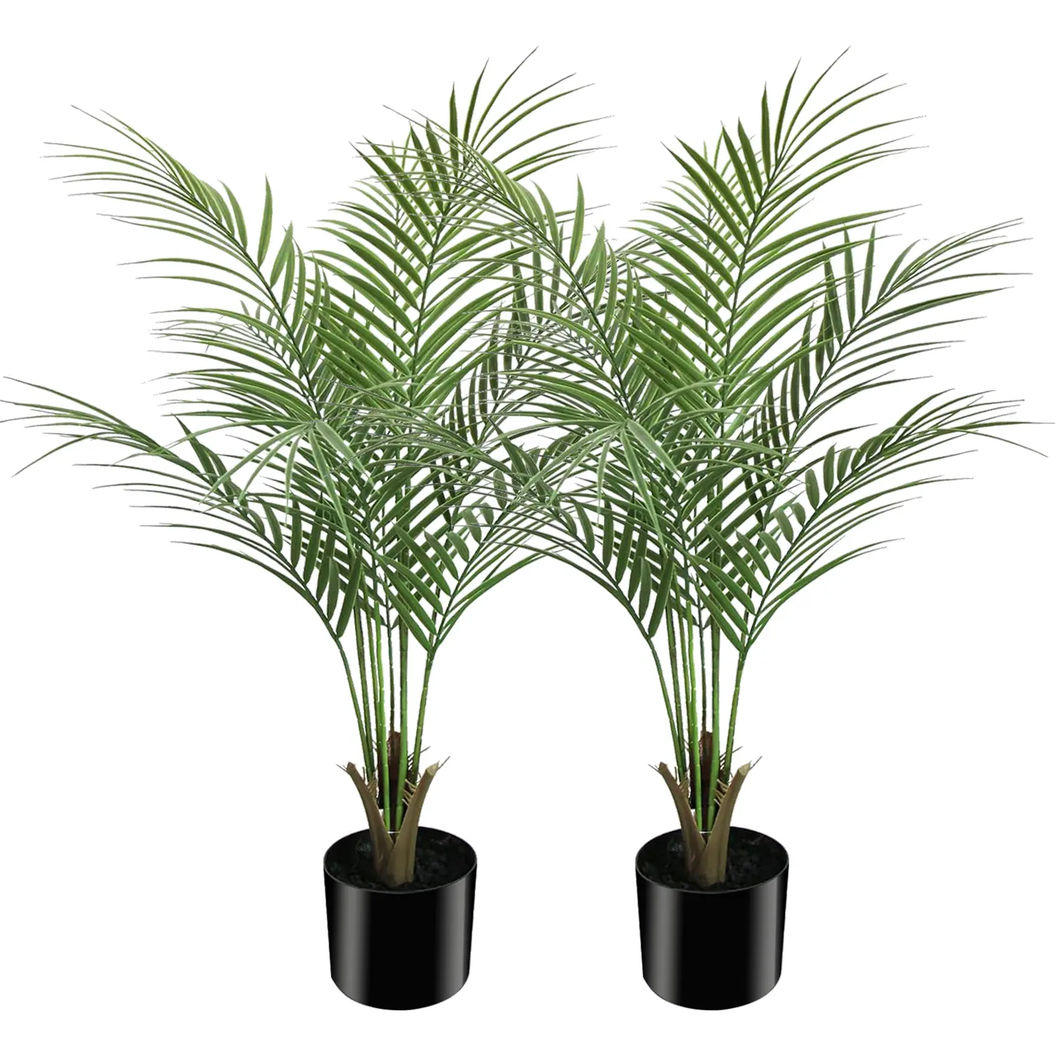 2 Packs 35 Inch Faux Areca Palm, 9 Leaves Small Potted Tropical Plant for Home Office Desk Shelf Indoor Decor - No Maintenance