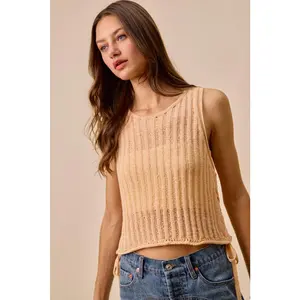 SO ME Low Gauge Pointelle Lightweight Sweater Tank Top