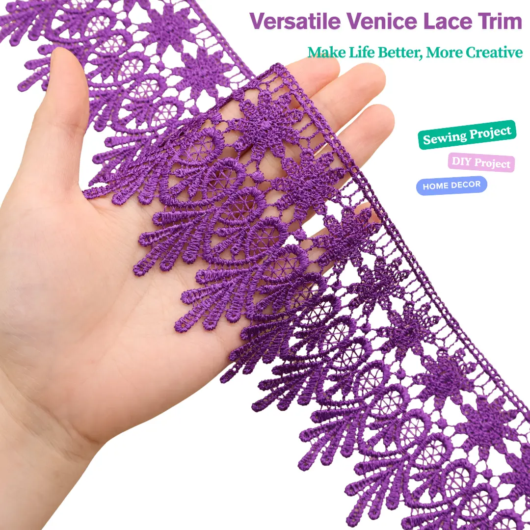 IDONGCAI 5 Yards Venise Lace Trim – Wide Embroidered Ribbon for Dresses, Pillows, Curtains, Table Decor & DIY Home Projects handmade craft ornament