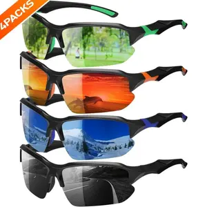 4 Pack Polarized Sports Sunglasses  Men and Women 100% UV Protection Lightweight Half Frame or Rimless Eyewear  Outdoor Use trendy casual stylish  vision correction rave sun  punk retro oval audio performance glass burgundy unisex vintage for ok thick