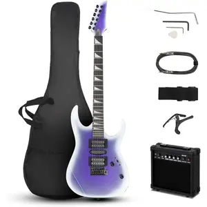 Ktaxon 39" Electric Guitar with 20Watt Amp, Full Size 170 Model Starter Guitar Kit for Beginners & Professional W/Bag, Strap, Upgrade Cable, Guitar Capo, Tremolo Arm - Gradient Purple