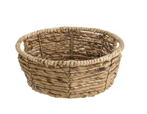 Round Water Hyacinth Woven Decorative Storage Basket 10"D x 4"H