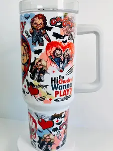 40oz Chucky Stainless Steel Tumbler, Horror Movie Vintage Tumbler Sublimated Halloween