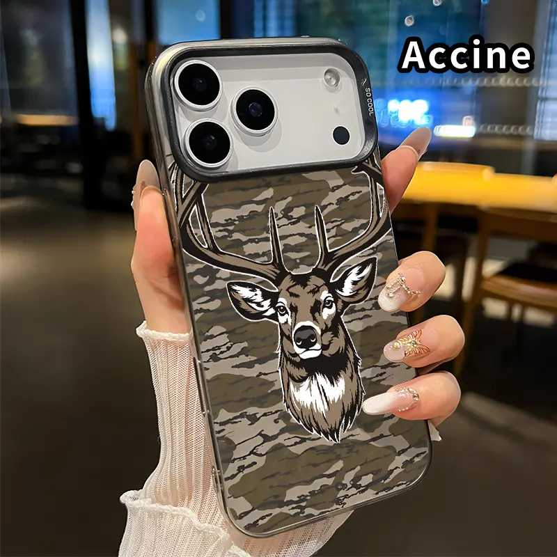 Phone Case for iphone 17 Pro Max 16 Plus 15 14 13 12 11 Air XR E Camouflage Stag Majesty Pattern IMD Hard Polycarbonate Drop Protection Phone Bumper Cover for Boy