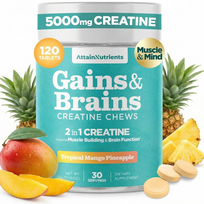 Gains & Brains 5g Creatine Chews NSF Certified - 3rd Party Tested