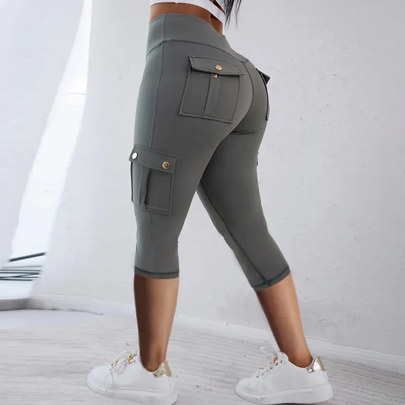 ChicMe Women's Butt Lifting Biker Capris Leggings High Waist Flap Pocket Workout Capris Gym Pants