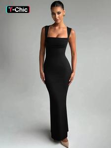 women's solid color square neck bodycon tank dress, elegant sleeveless long dress for party club night out holiday evening, ladies summer clothes, womenswear
