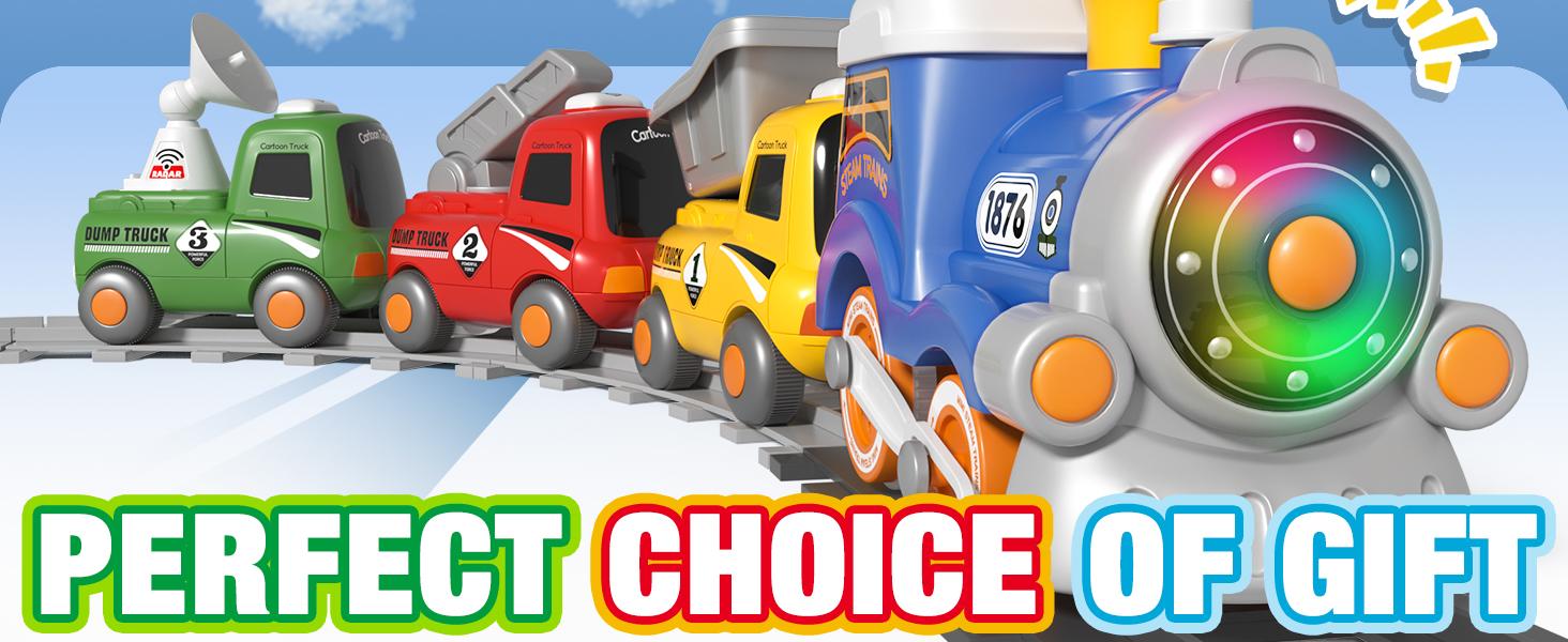 MORECOLL Train Set for Toddlers w/Steam, Music & Lights - First Choo Choo Train for Toddlers, Electric Train Set for Kids, Magnetic Train Toys, Christmas Birthday Gifts for Boys Girls