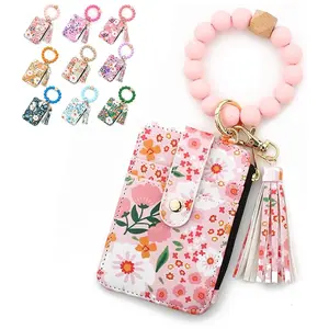 Women's Boho Style Beaded & Tassel Charms Keychain for Women RFID Card Holder Keychain Key Chain Wallet Key Ring with Wrist Wallet for Women, Flower Pattern Wallet, Bag Essentials, Chic Gorgeous Keychain for Key & Bag Decor, Gifts for Girlfriend