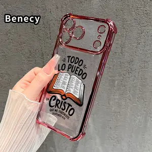 Four Corner Anti-Fall Bible Verse Aesthetic Christian Pattern Phone Case for iPhone 17 16 Pro Max 15 Plus 14 13 12 11 E Air Shockproof Transparent Electroplated Protective Cover