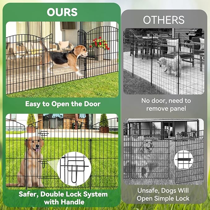 No Dig Decorative Garden Fence with Gate 32in (H) x 24ft (L), 9 Panels + 1 Gate +11 Stakes, Temporary Dog Fencing Outdoor, Rustproof Metal Arched Animal Barrier for Yard, Patio, Flower Bed, Landscape