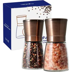 Salt and Pepper Copper Grinders, Set of 2 Refillable Bronze Brass, Seasalt  Peppermill with   Adjustable Coarseness, Ceramic Core, Kitchen
